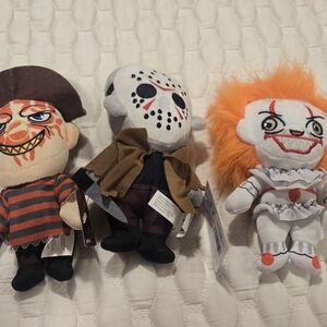 Set Of 3 Movie Killer Themed Small Pluah Toys Pennywise Freddy Kruger Jason